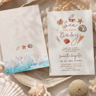 Sea you soon seashells sand baby shower  invitation