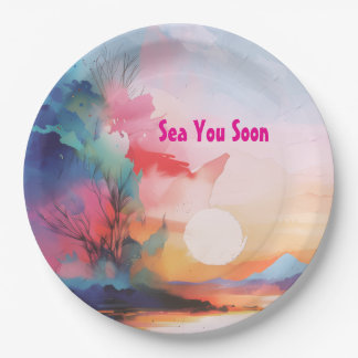 Sea You Soon Watercolor Beach Paper Plate
