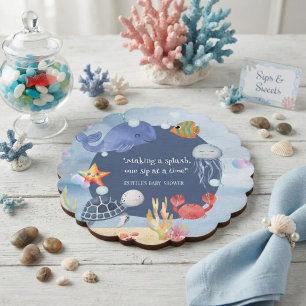 Sea You Soon watercolor blue boy sea animals Paper Coaster