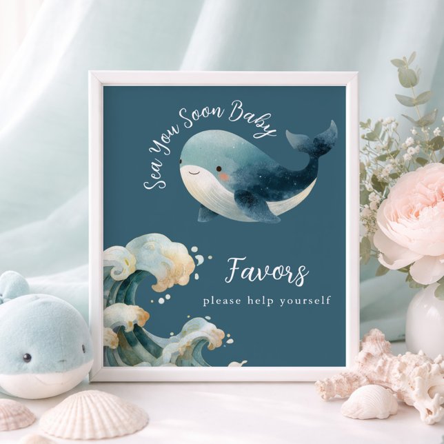 Sea You Soon Whale Baby Shower Favors Sign (Creator Uploaded)