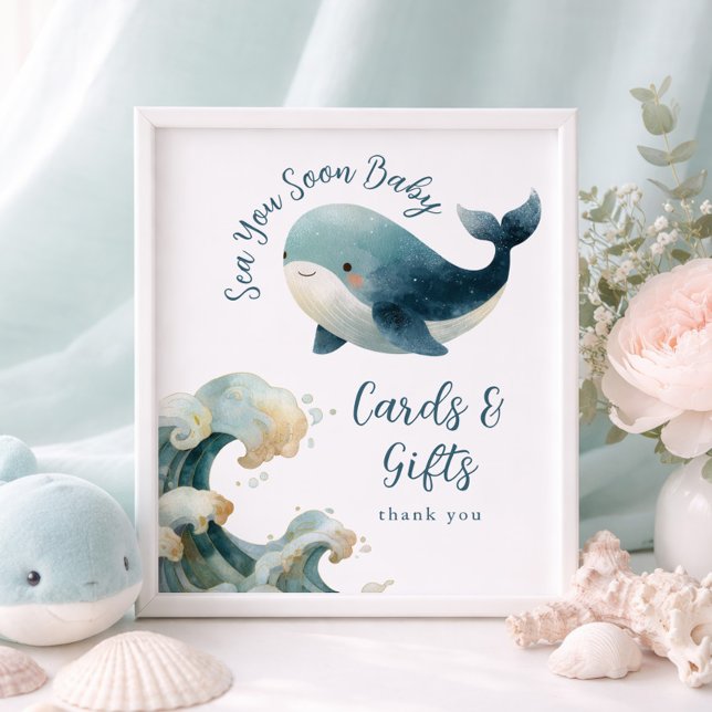 Sea You Soon Whale Cards Gifts Baby Shower Sign (Creator Uploaded)