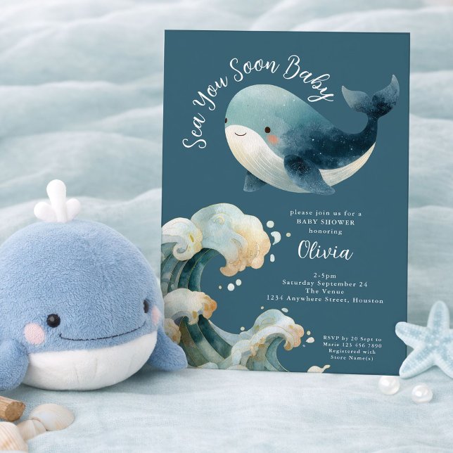 Sea You Soon Whale Ocean Turquoise Baby Shower Invitation (Creator Uploaded)