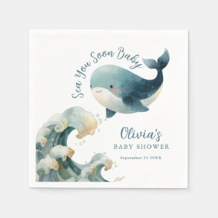Sea You Soon Whale Ocean White Baby Shower Napkin