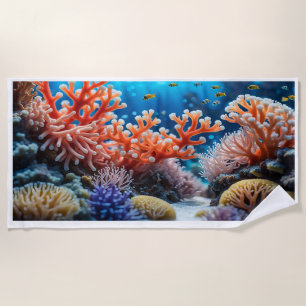 Seabed Symphony: Colorful Coral Reef Beach Towel