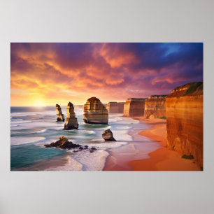 Seacoast Dusk Serene Landscape Art Poster