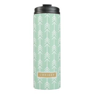 Seafoam and Gold Arrows Monogram Thermal Tumbler