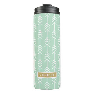 Seafoam and Gold Arrows Monogram Thermal Tumbler