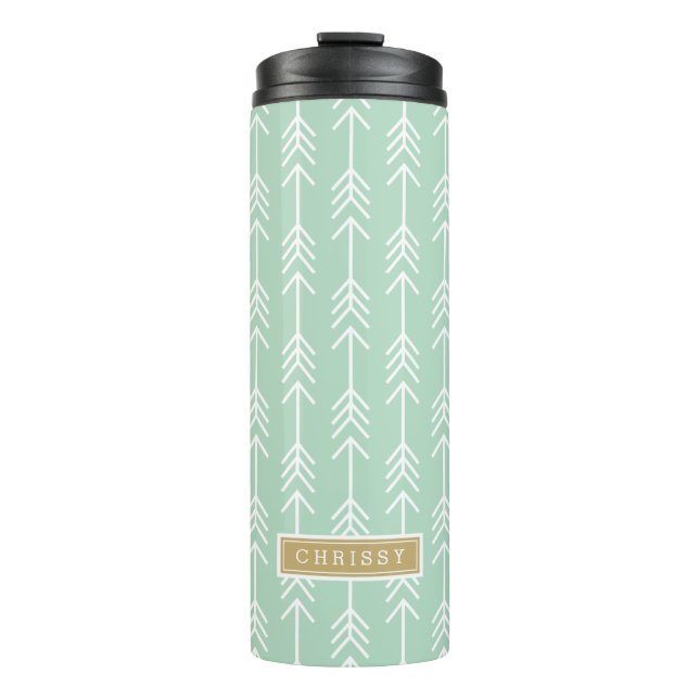 Seafoam and Gold Arrows Monogram Thermal Tumbler (Front)