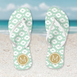 Seafoam and Gold Aztec Monogram Jandals<br><div class="desc">Custom printed flip flop sandals with a geometric Aztec pattern and your custom monogram or other text in a circle frame. Click Customise It to change text fonts and colours or add your own images to create a unique one of a kind design!</div>