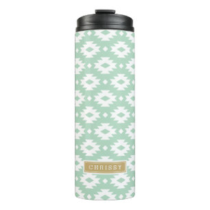 Seafoam and Gold Aztec Monogram Thermal Tumbler