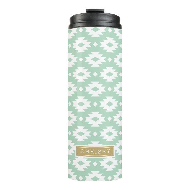 Seafoam and Gold Aztec Monogram Thermal Tumbler (Front)