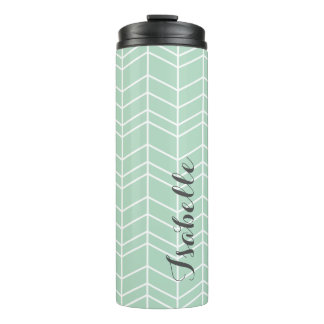 Seafoam and Grey Herringbone Monogram Thermal Tumbler