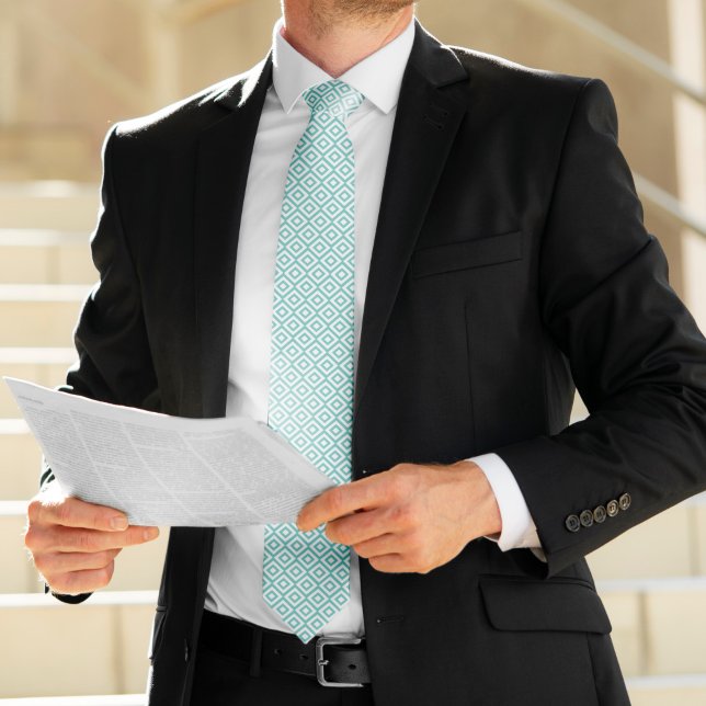 Seafoam and White Diamonds Geometric Pattern Tie (Creator Uploaded)