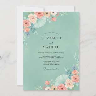 Seafoam Apricot Blossom Wedding Invitation