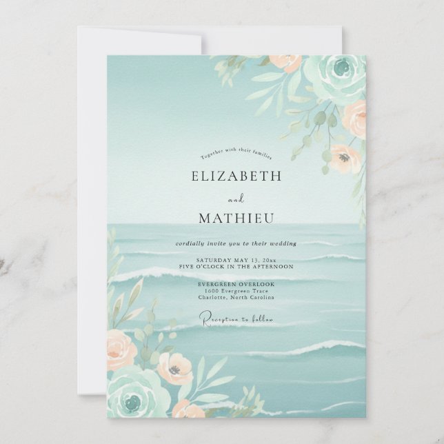 Seafoam Apricot Wildflower Wedding Invitation (Front)