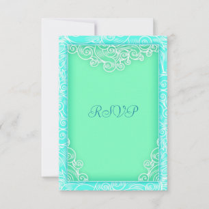 Seafoam Aqua and Green Wave Beach Wedding RSVP Card