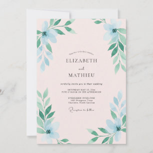 Seafoam Azure Foliage Eucalyptus Wedding Invitation