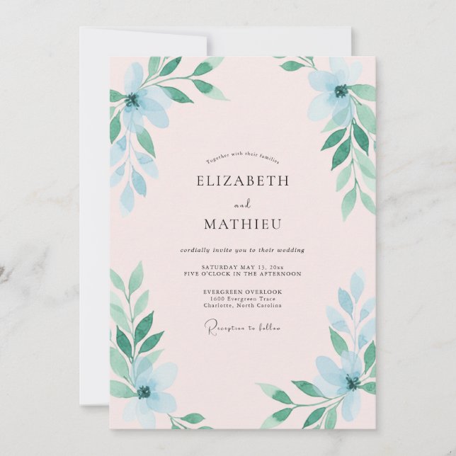 Seafoam Azure Foliage Eucalyptus Wedding Invitation (Front)