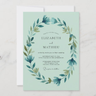 Seafoam Azure Wreath Wedding Invitation