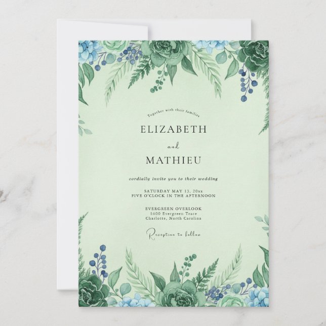 Seafoam Berry Vine Wedding Invitation (Front)