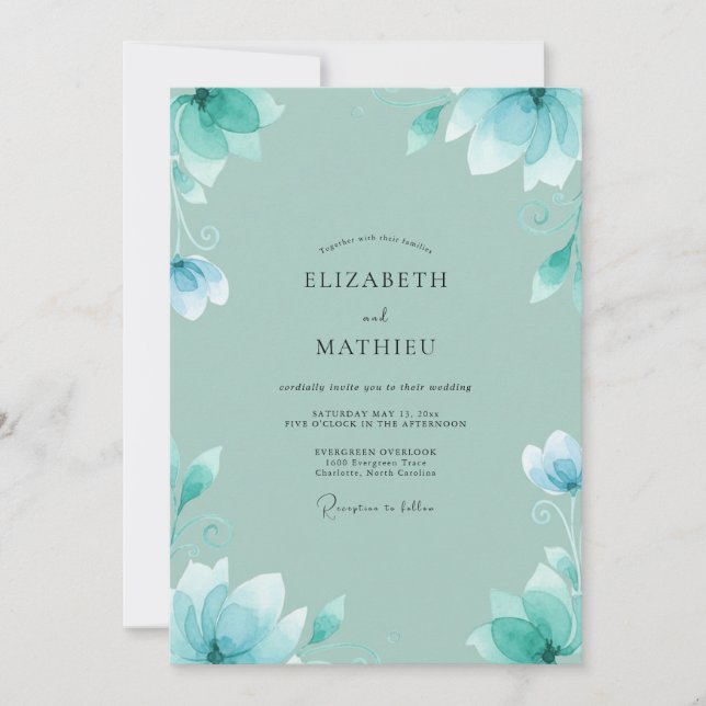 Seafoam Blossom Wedding Invitation (Front)