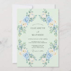 Seafoam Blossom Wreath Wedding Invitation