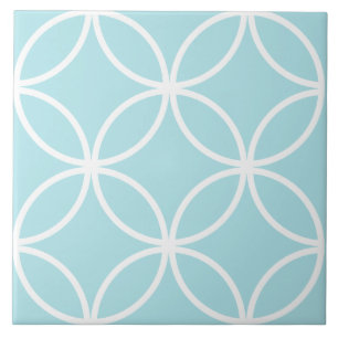 Seafoam blue and white repeat circle leaf pattern tile
