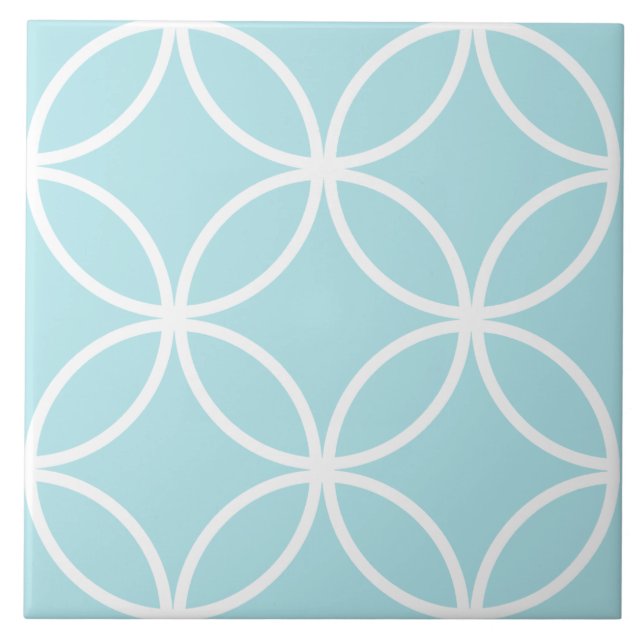 Seafoam blue and white repeat circle leaf pattern tile (Front)