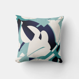 Seafoam Blue-Black White Bold Swirling Art Design Cushion