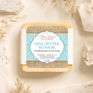 Seafoam Blue-Green Soap Bar Label Burlap