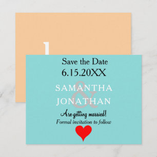 Seafoam Blue Sandy Beach Wedding Red Heart Save The Date