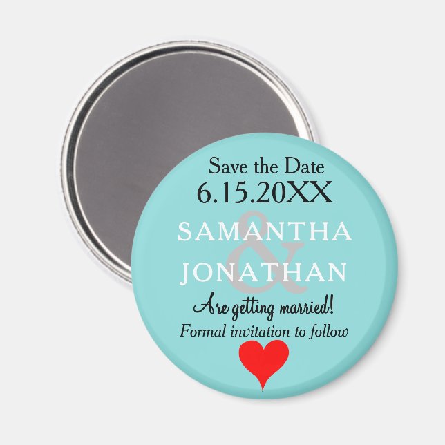Seafoam Blue Wedding Save the Date Heart  Magnet (Front/Back)