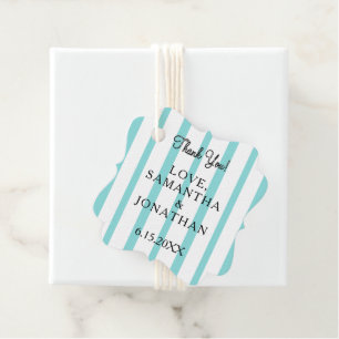 Seafoam Blue White Stripes Sandy Beach Thank You Favour Tags
