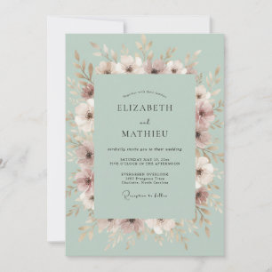 Seafoam Blush Blossom Wedding Invitation