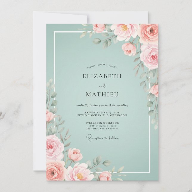 Seafoam Blush Watercolor Wedding Invitation (Front)