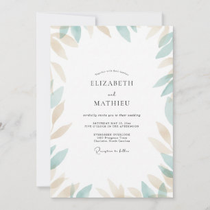 Seafoam Champagne Leaf Wedding Invitation