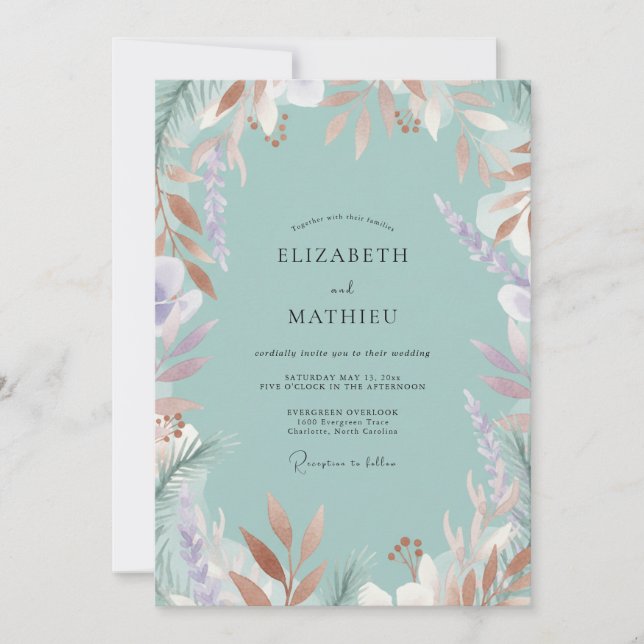 Seafoam Copper Painted Wedding Invitation (Front)