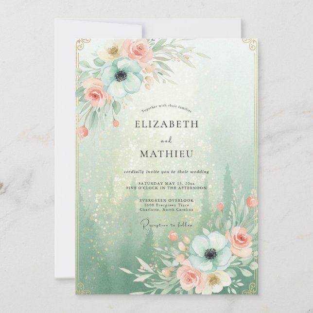 Seafoam Coral Anemone Wedding Invitation (Front)