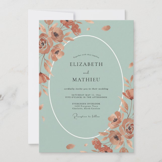 Seafoam Coral Painted Wedding Invitation (Front)