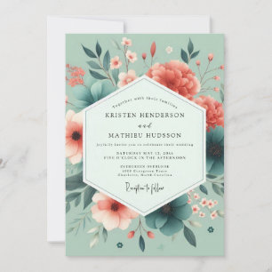 Seafoam Coral Vivid Flora Wedding Invitation
