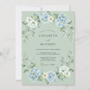 Seafoam Cornflower Leaf Wedding Invitation