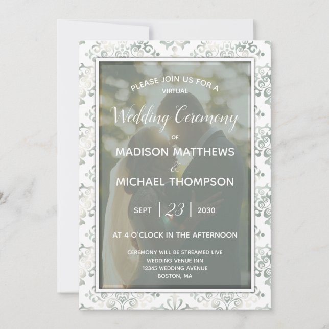 Seafoam Ecru Virtual Wedding Livestream Wedding Invitation (Front)