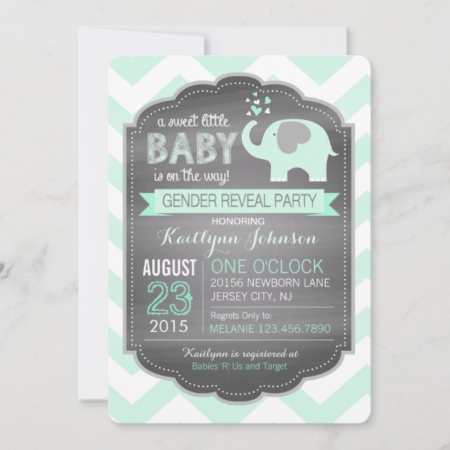 Seafoam Elephant Chevron Baby Shower Invitation (Front)