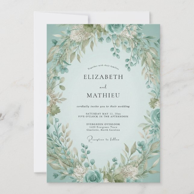 Seafoam Foliage Eucalyptus Wedding Invitation (Front)