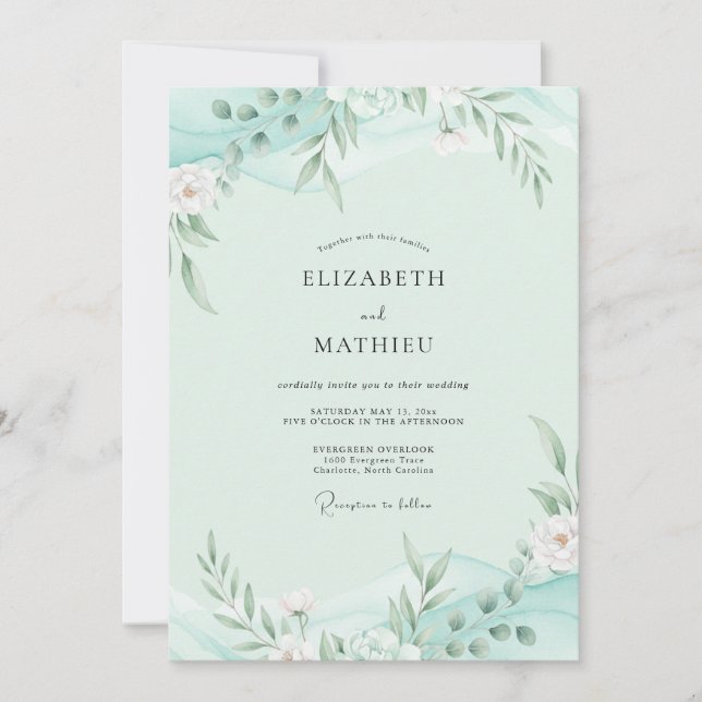 Seafoam Foliage Grey Eucalyptus Wedding Invitation (Front)