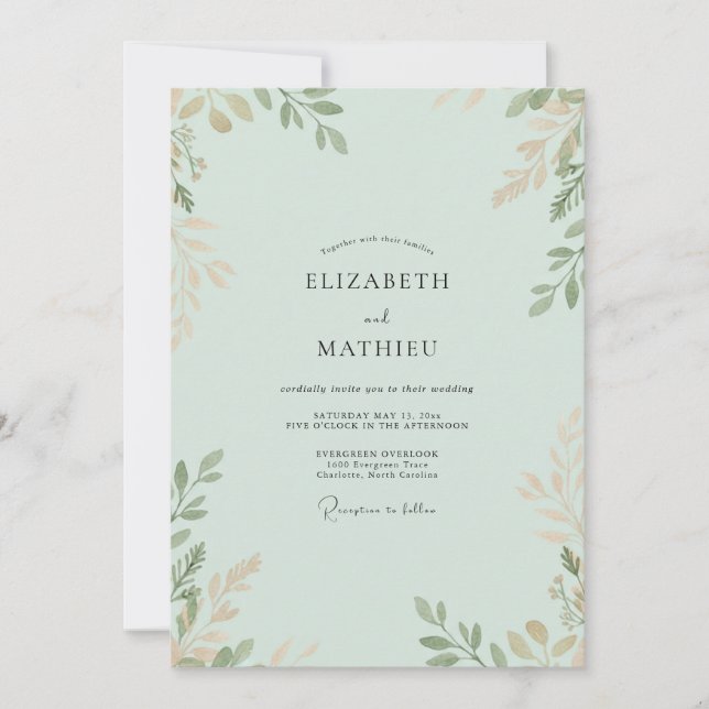 Seafoam Gold Branch Eucalyptus Wedding Invitation (Front)