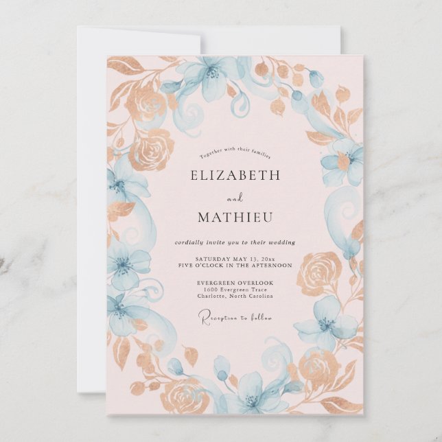Seafoam Golden Painted Wedding Invitation (Front)