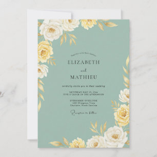 Seafoam Golden Peony Wedding Invitation
