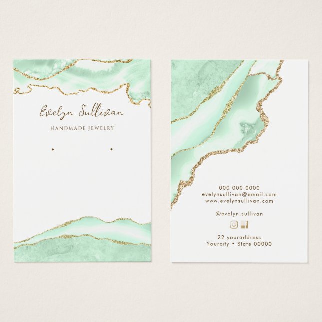 Seafoam green agate jewellery display card (Front & Back)
