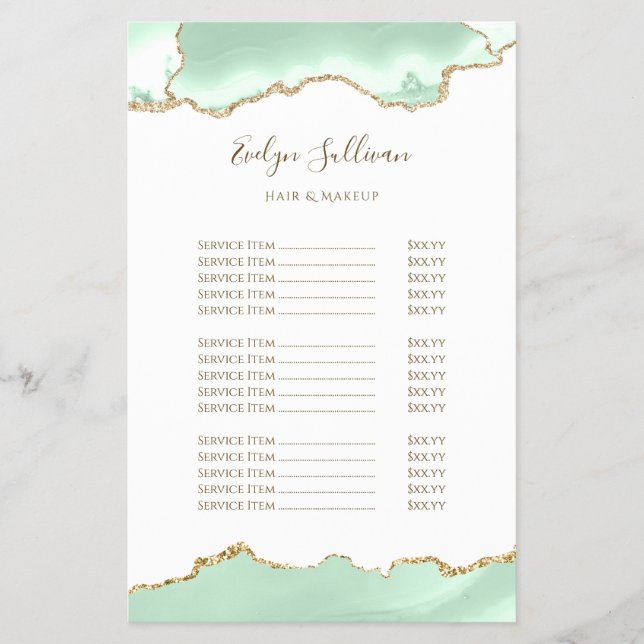 Seafoam green agate price list flyer (Front)